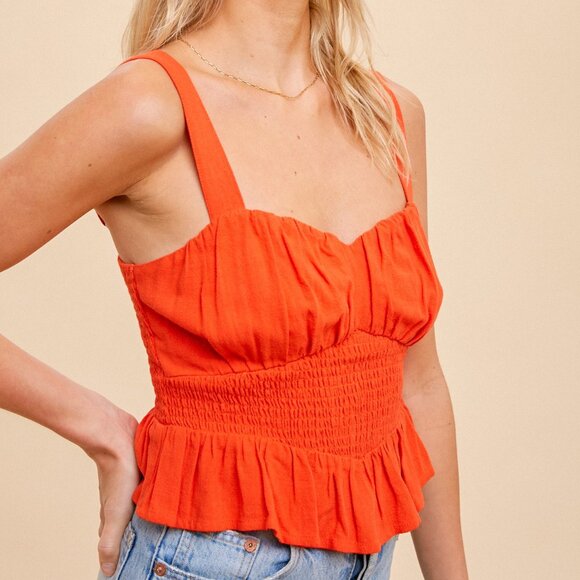 HEM & THREAD Red Smocked Peplum Top, Adjustable Straps Sweetheart Neckline - Picture 5 of 5